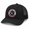 Right angled view of TRLT Richardson 112 black trucker hat