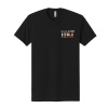 Front of a black TRLT vintage flag T-shirt with a small chest design