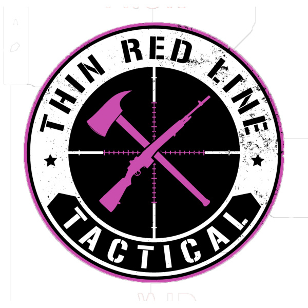 Thin Red Line Tactical circular logo with pink crossed tools