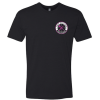 Front of a black TRLT breast cancer awareness T-shirt with a small chest logo