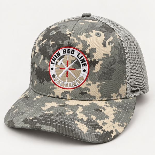 TRLT Richardson 112PFP digital camo gray trucker hat rear mesh view