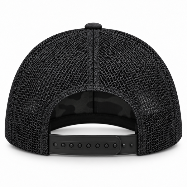 Rear view of Richardson 112PFP Sable Duck hat with black mesh and snapback